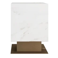 Tavolino Nahul in marmo bianco calacatta con base in metallo