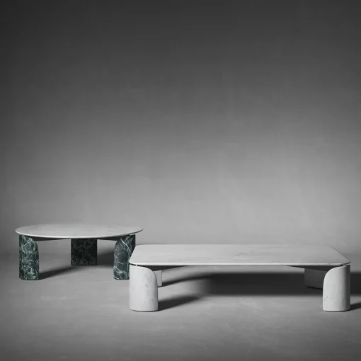 Tavolino rotondo Taula Verde Alpi e Bianco Carrara
