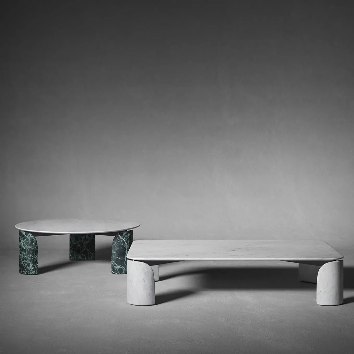 Tavolino rotondo Taula Verde Alpi e Bianco Carrara