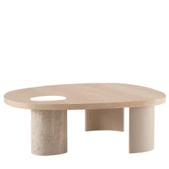Tavolino Stone ovale in rovere naturale con base in marmo tornito