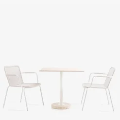 Tavolo bistro quadrato beige in travertino da esterno Tamia