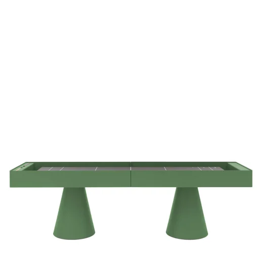 Tavolo da gioco Shuffleboard in metallo verde Brooklyn con dettagli in legno iroko