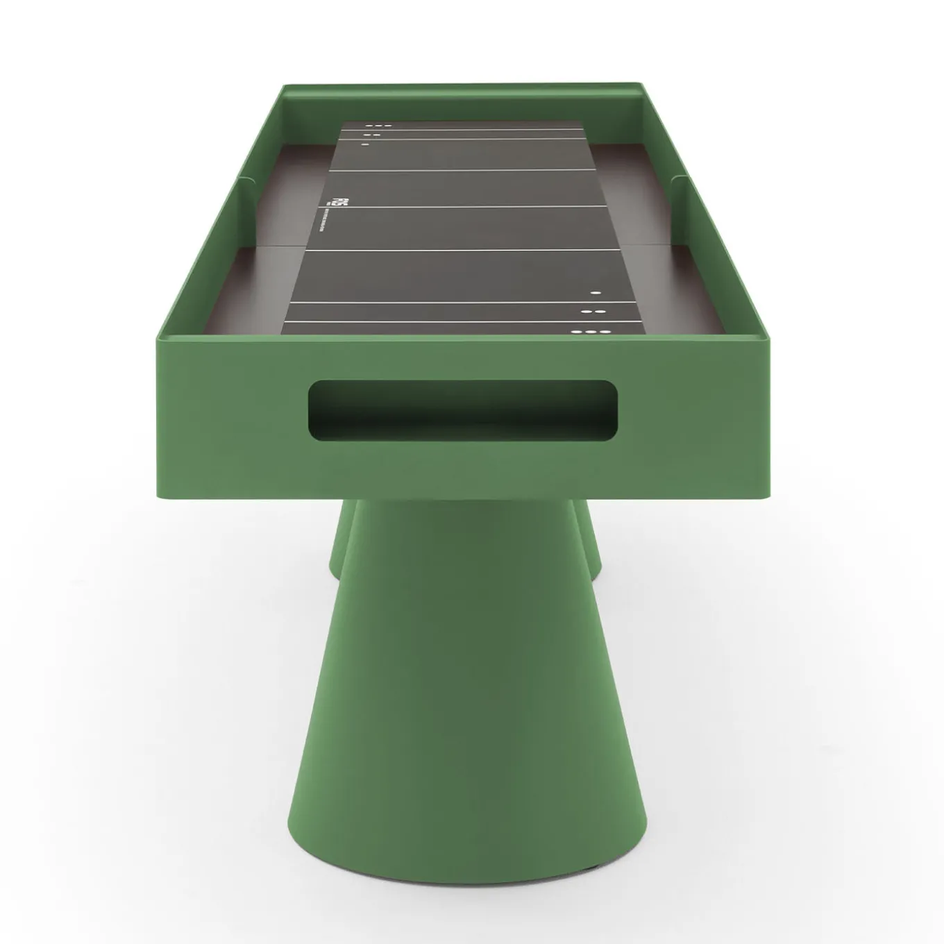 Tavolo da gioco Shuffleboard in metallo verde Brooklyn con dettagli in legno iroko