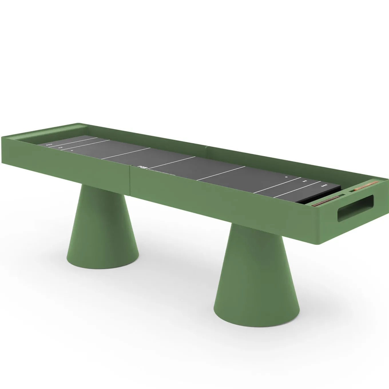 Tavolo da gioco Shuffleboard in metallo verde Brooklyn con dettagli in legno iroko