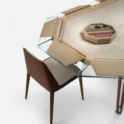 Tavolo da Poker Unootto in Marmo Travertino e Legno