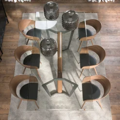 Tavolo da pranzo Oliver in vetro trasparente e noce canaletto