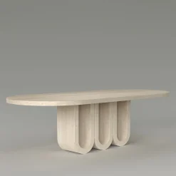 Tavolo da pranzo Trifold ovale in travertino romano classico