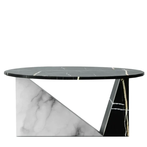 Tavolo Dieus in Marmi Bianco Carrara e Sahara Noir di Sissy Daniele