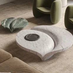 Tavolo Luna in marmo verde Luana e bianco Carrara