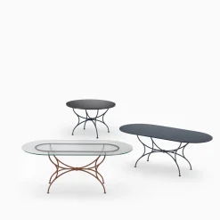 Tavolo ovale in vetro e ferro battuto Solivo