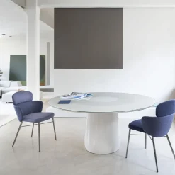 Tavolo rotondo Roundel in vetro bianco