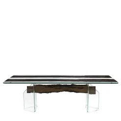 Tavolo Venezia in vetro e legno in rovere nero