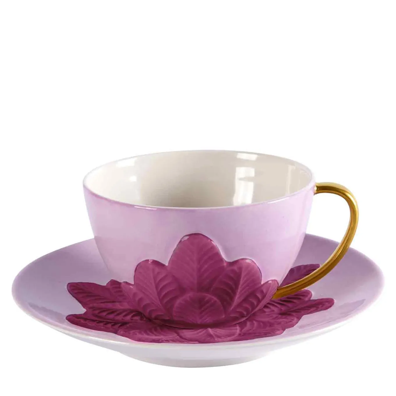 TAZZA DA TÈ CON PAVONE - VIOLA E ORO