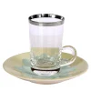 TAZZA E PIATTINO DA TÈ IN ARGENTO E VERDE PAVONE