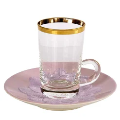 TAZZA E PIATTINO DA TÈ ROSA PAVONE E ORO