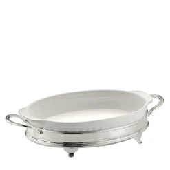 Teglia ovale con supporto d'argento a due maniglie