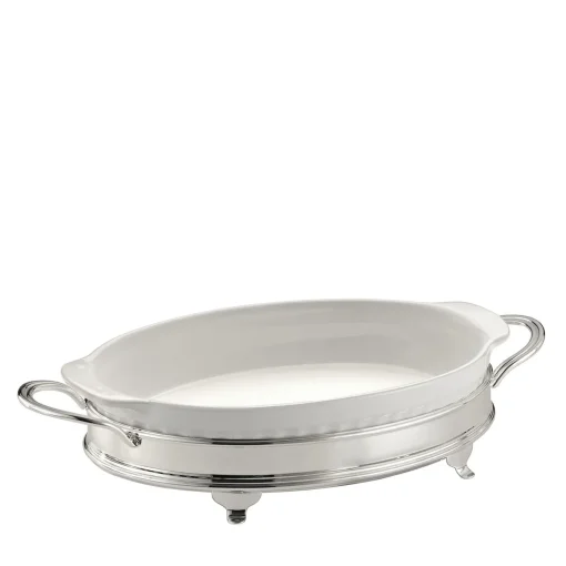 Teglia ovale con supporto d'argento a due maniglie