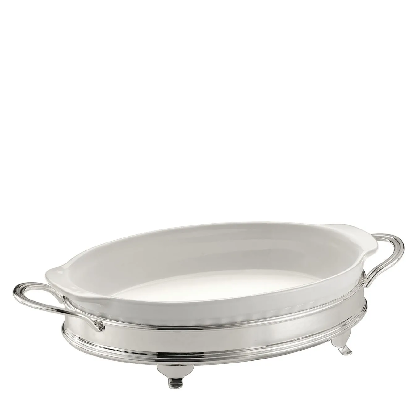 Teglia ovale con supporto d'argento a due maniglie