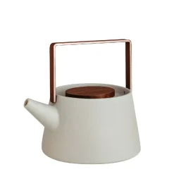 Teiera in ceramica con coperchio in legno