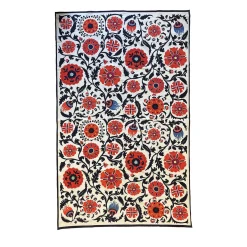 Tovaglia in cotone stampato rosso Suzani
