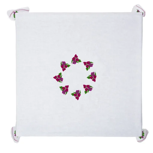 Tovaglia in lino bianco e rosa Bouganville