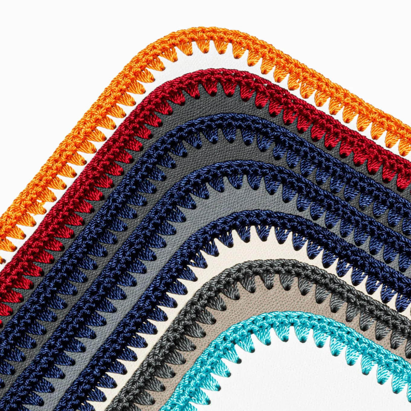 Tovagliette Rochelle in pelle e uncinetto rettangolari - Bianco e blu