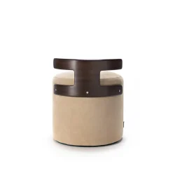 T-Pouf in pelle bianco crema con schienale