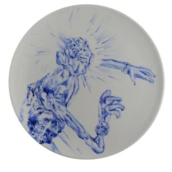 Tricky Home Caro Piatto in Ceramica Dipinto di Blu