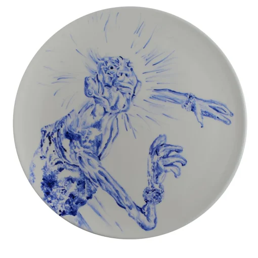 Tricky Home Caro Piatto in Ceramica Dipinto di Blu