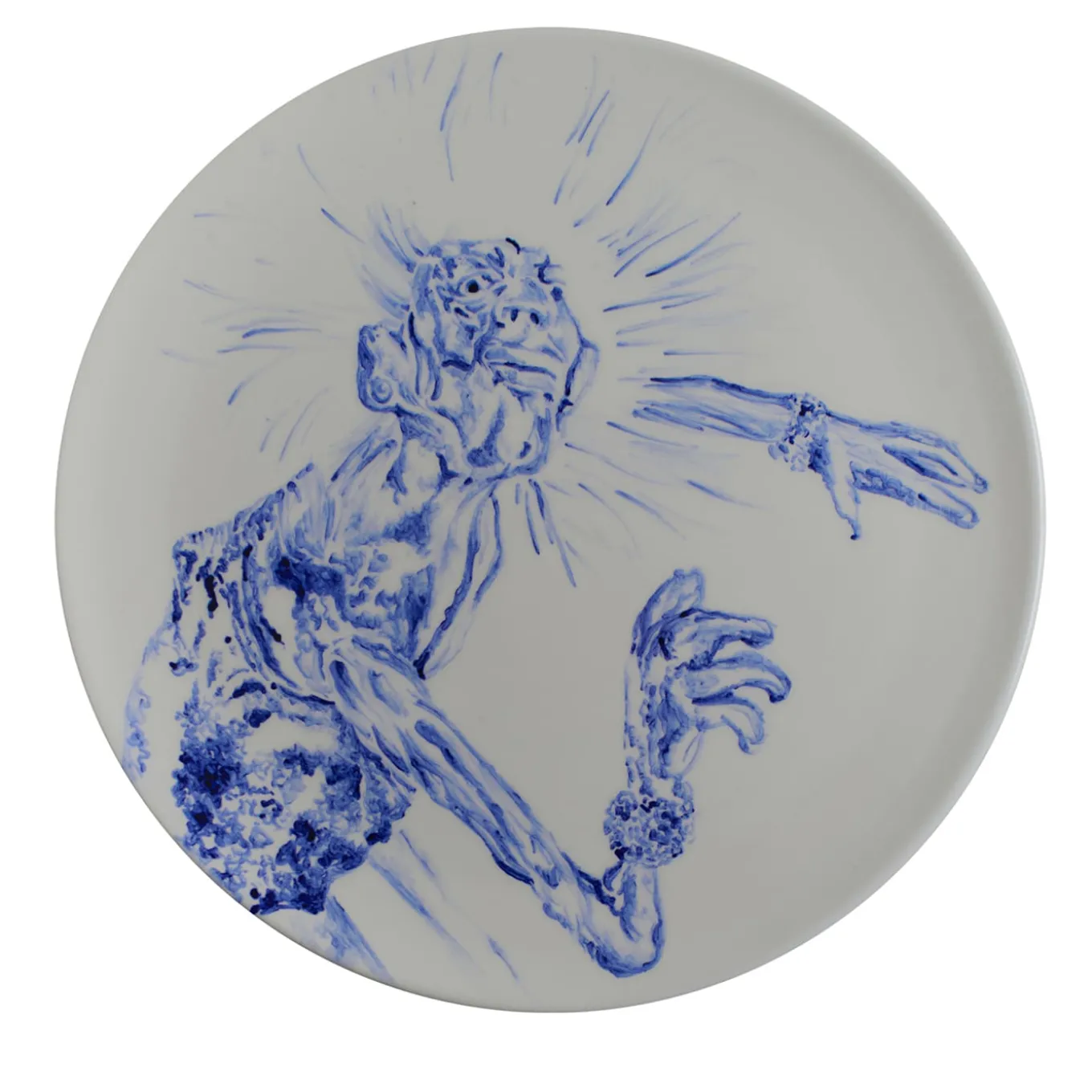 Tricky Home Caro Piatto in Ceramica Dipinto di Blu