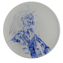 Tricky Home Lucio Piatto in Ceramica Dipinto di Blu