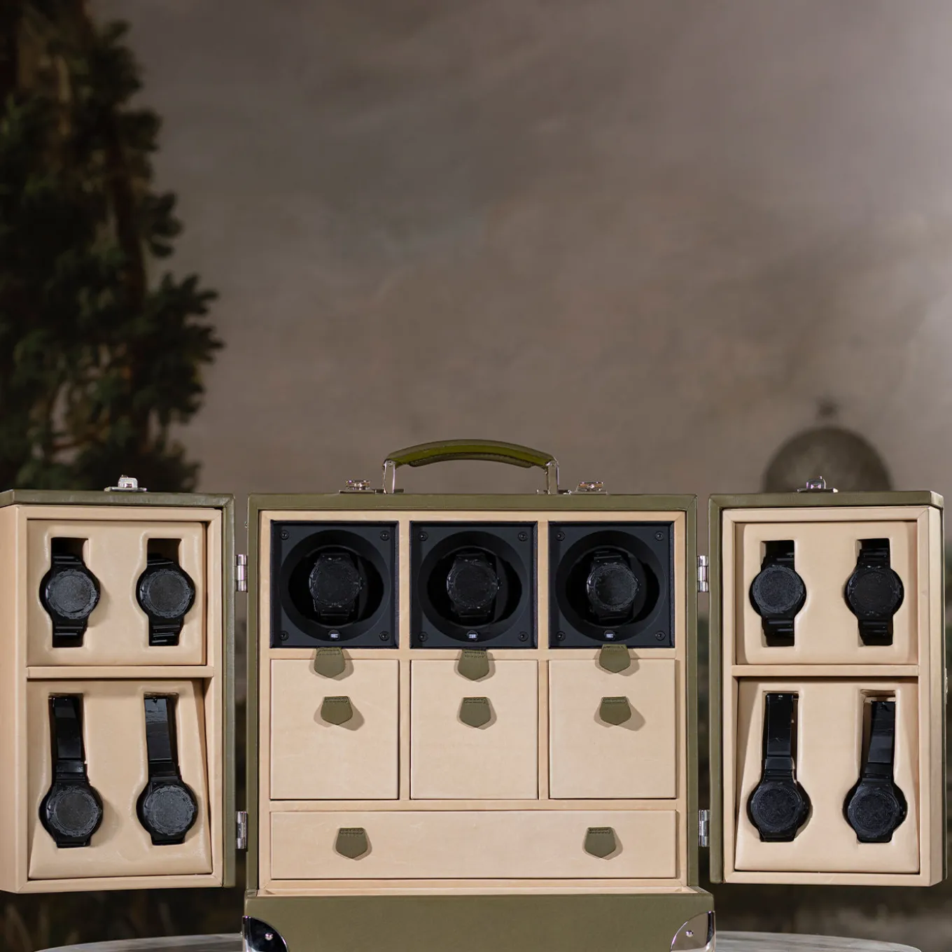 Trunk per Orologi Geneve in Pelle Verde