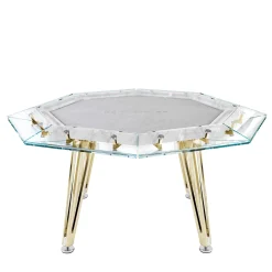 Unootto Tavolo da gioco 8 giocatori in marmo bianco e oro di Carrara