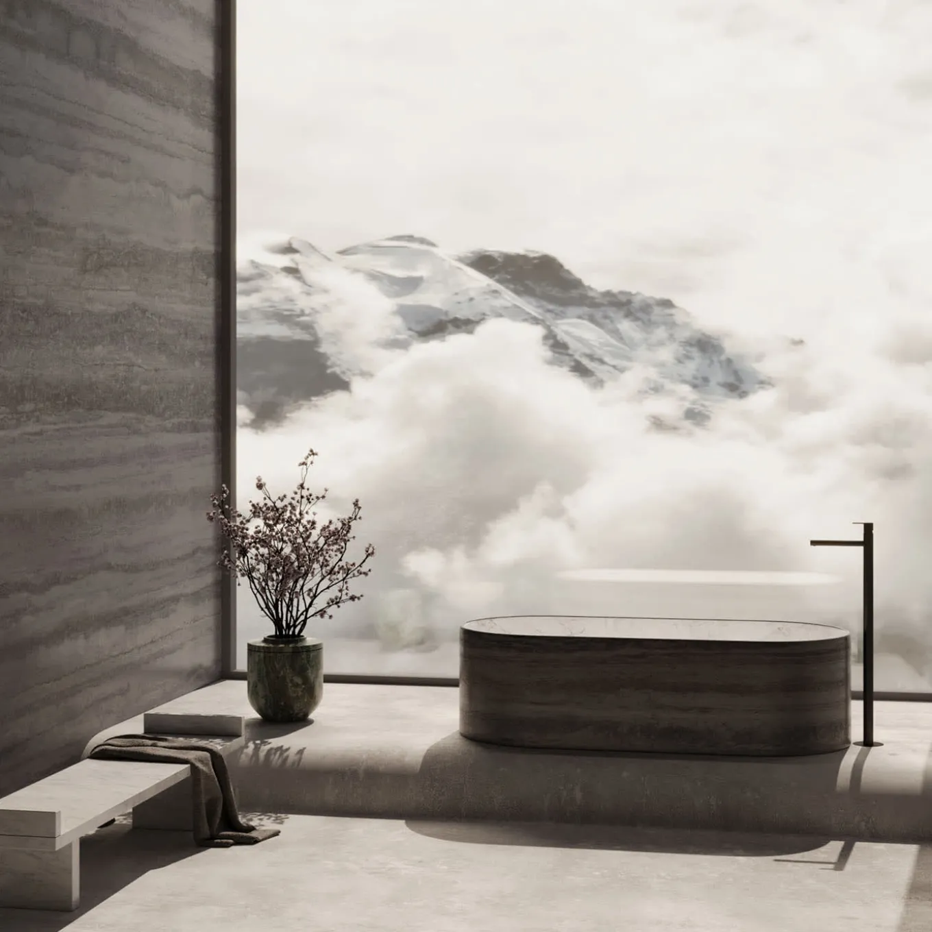 Vasca da Bagno Blessed Tub in Travertino Silver e Bianco del Re