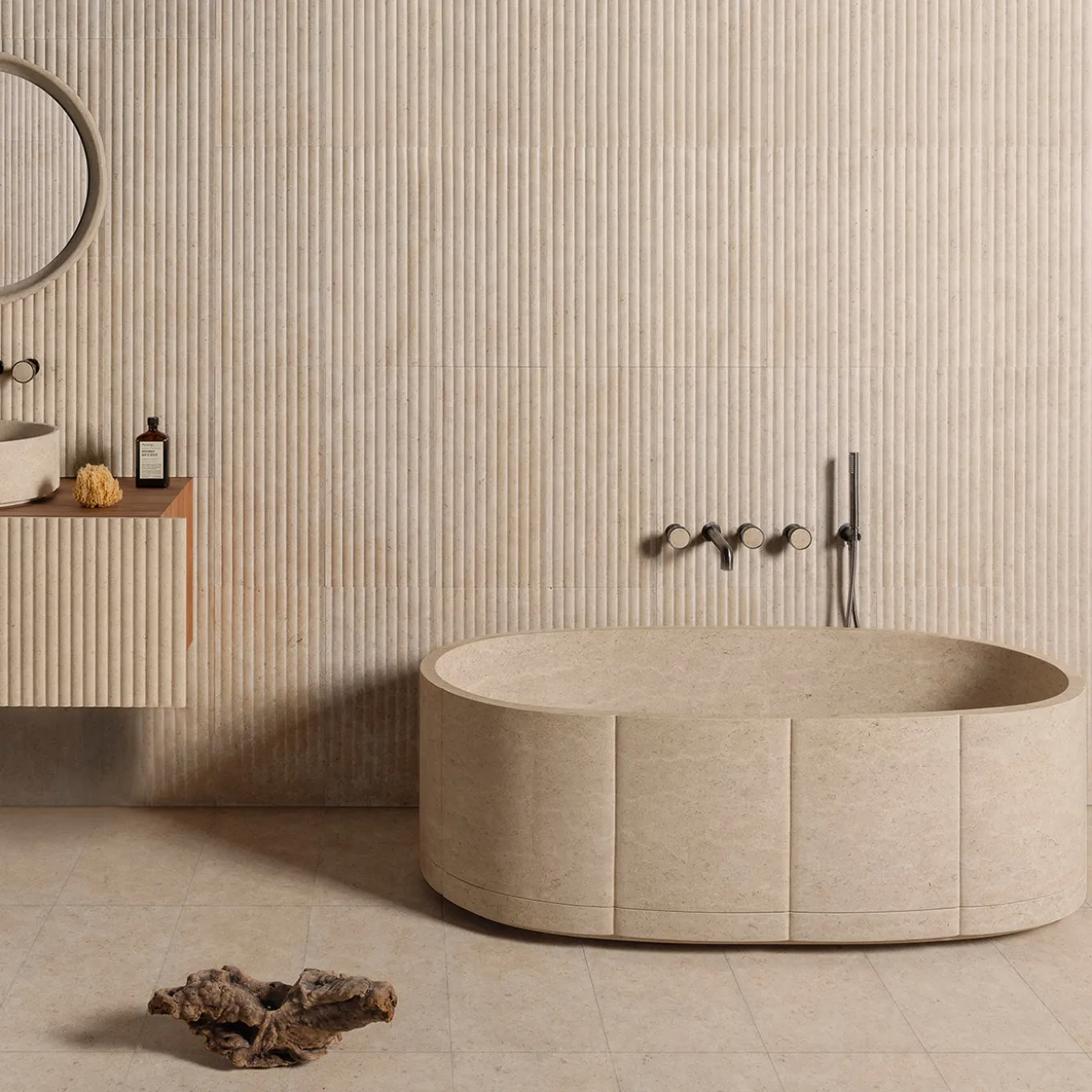 Vasca da bagno Oval Beige in marmo Sartoriale di Federico Peri