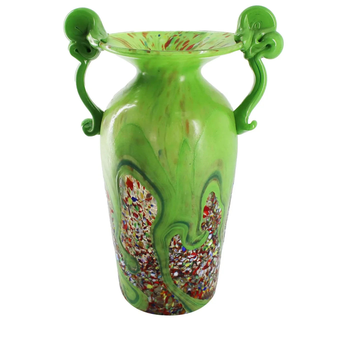 Vaso ad anfora in vetro di Murano verde