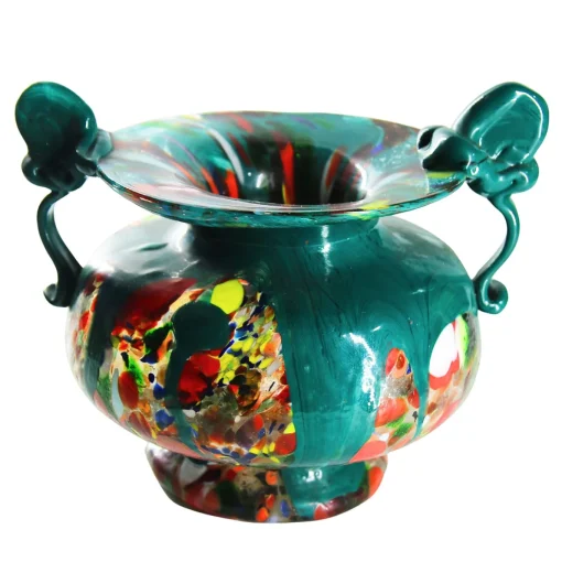 Vaso Anfora in Vetro di Murano Ametista e Verde