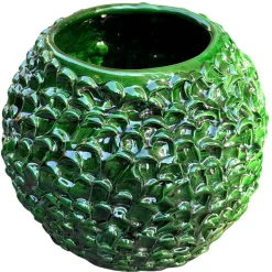 Vaso decorativo Medium Round della serie Onda in Verde Muschio Dorato