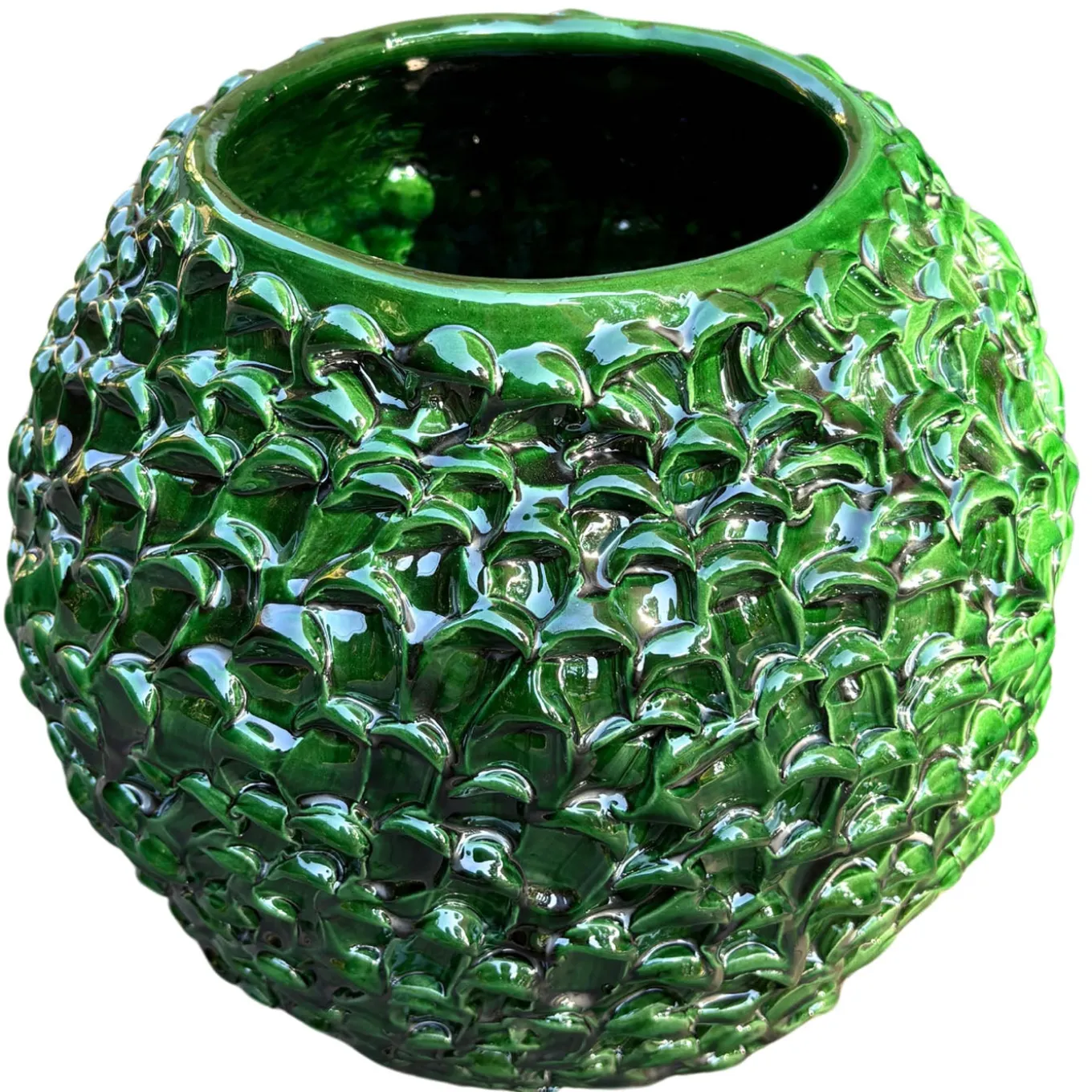 Vaso decorativo Medium Round della serie Onda in Verde Muschio Dorato