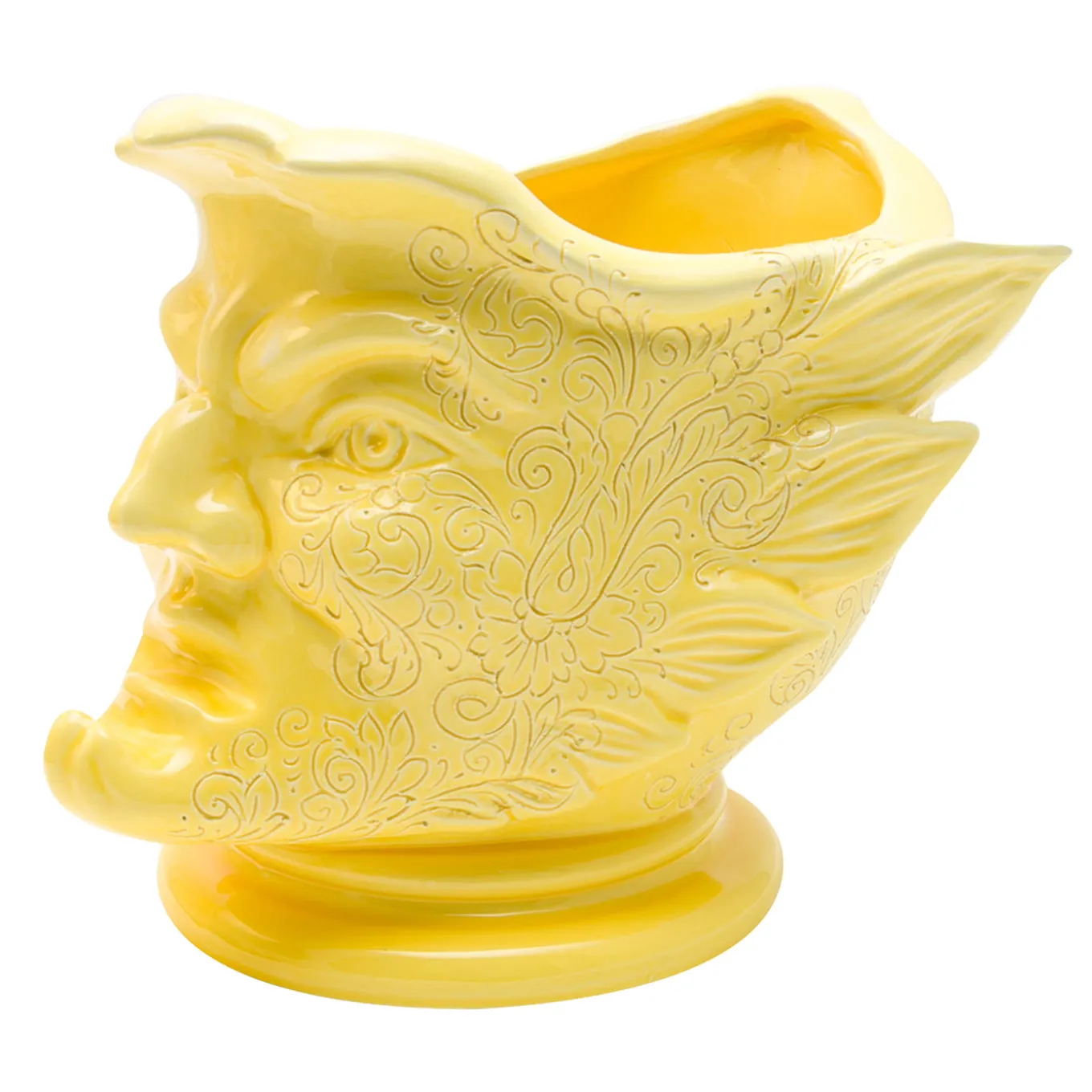 Vaso decorativo Raphael Giallo in ceramica con incisione