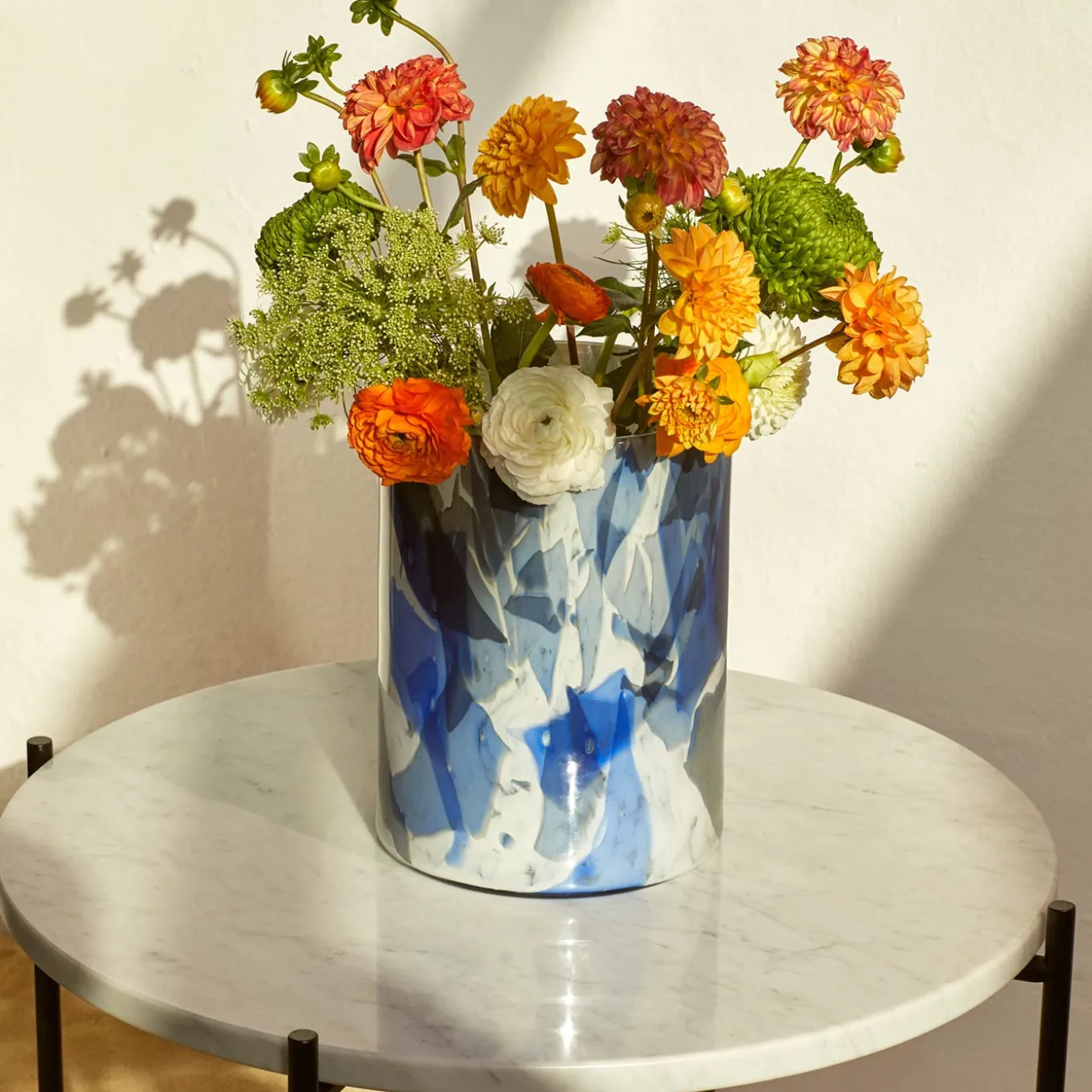 Vaso Grande in Vetro di Murano Blu con Tecnica Nougat