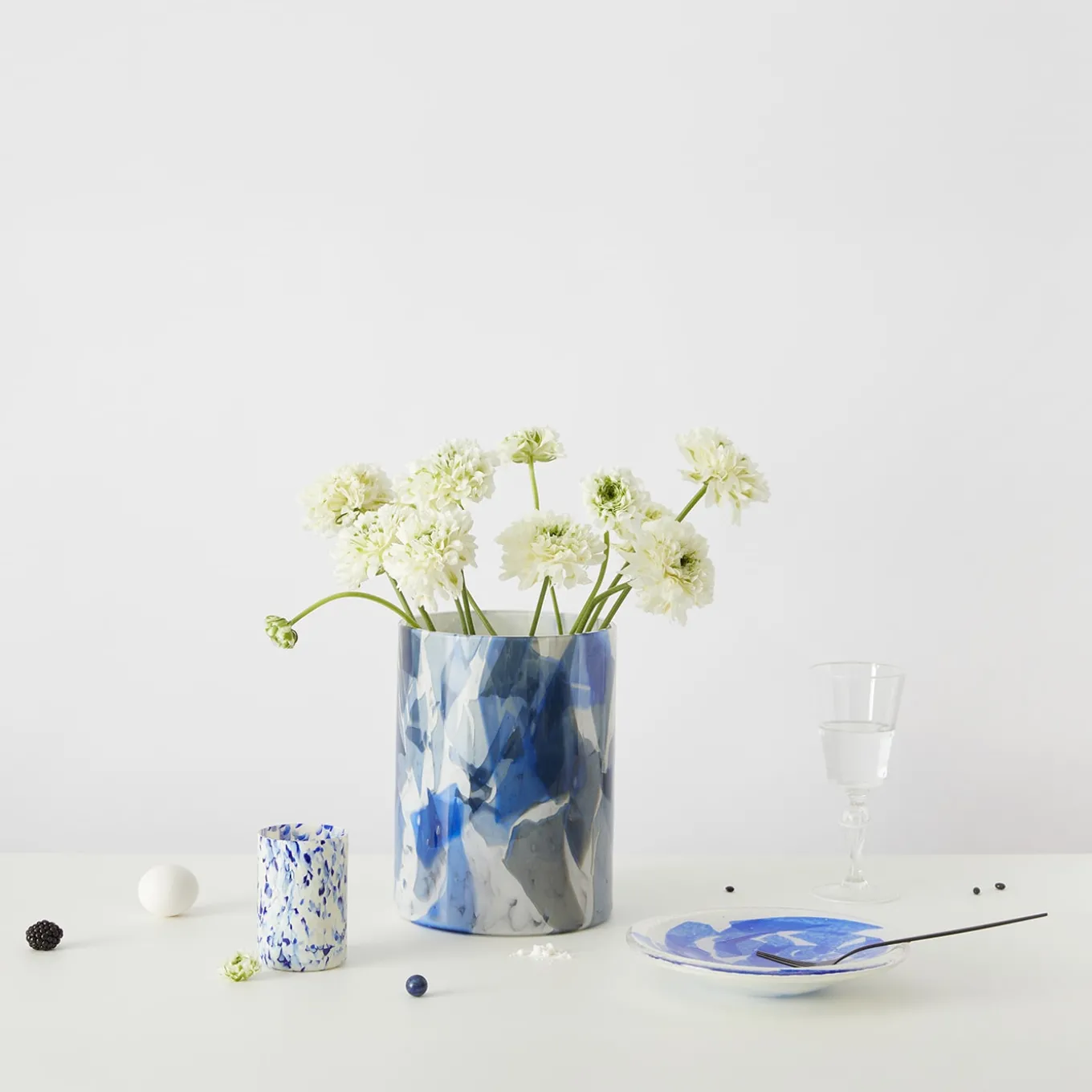 Vaso Grande in Vetro di Murano Blu con Tecnica Nougat