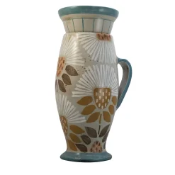 Vaso in Ceramica Beige Peace&Love con Coperchio e Motivo Floreale