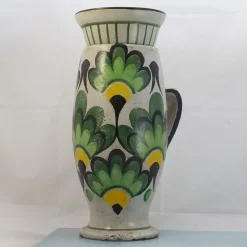 Vaso in Ceramica Verde Foglia con Coperchio e Motivo Botanico