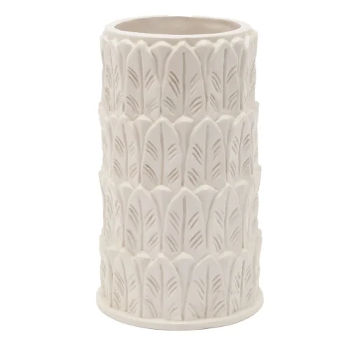 Vaso medio in gres bianco con motivo a foglie Anne
