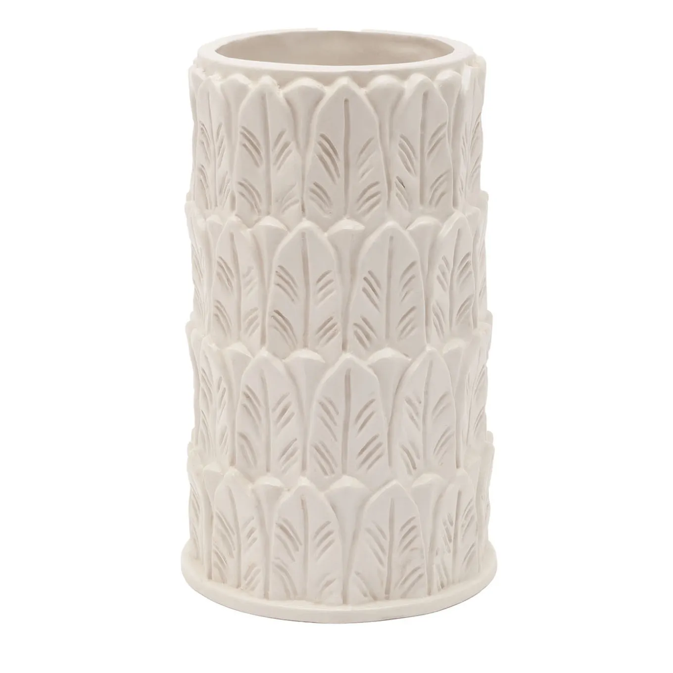 Vaso medio in gres bianco con motivo a foglie Anne
