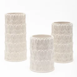 Vaso medio in gres bianco con motivo a foglie Anne