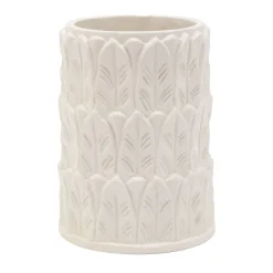Vaso piccolo in gres bianco con motivo a foglie Anne