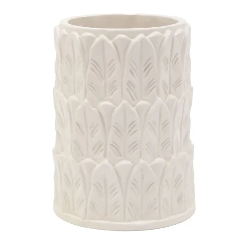 Vaso piccolo in gres bianco con motivo a foglie Anne