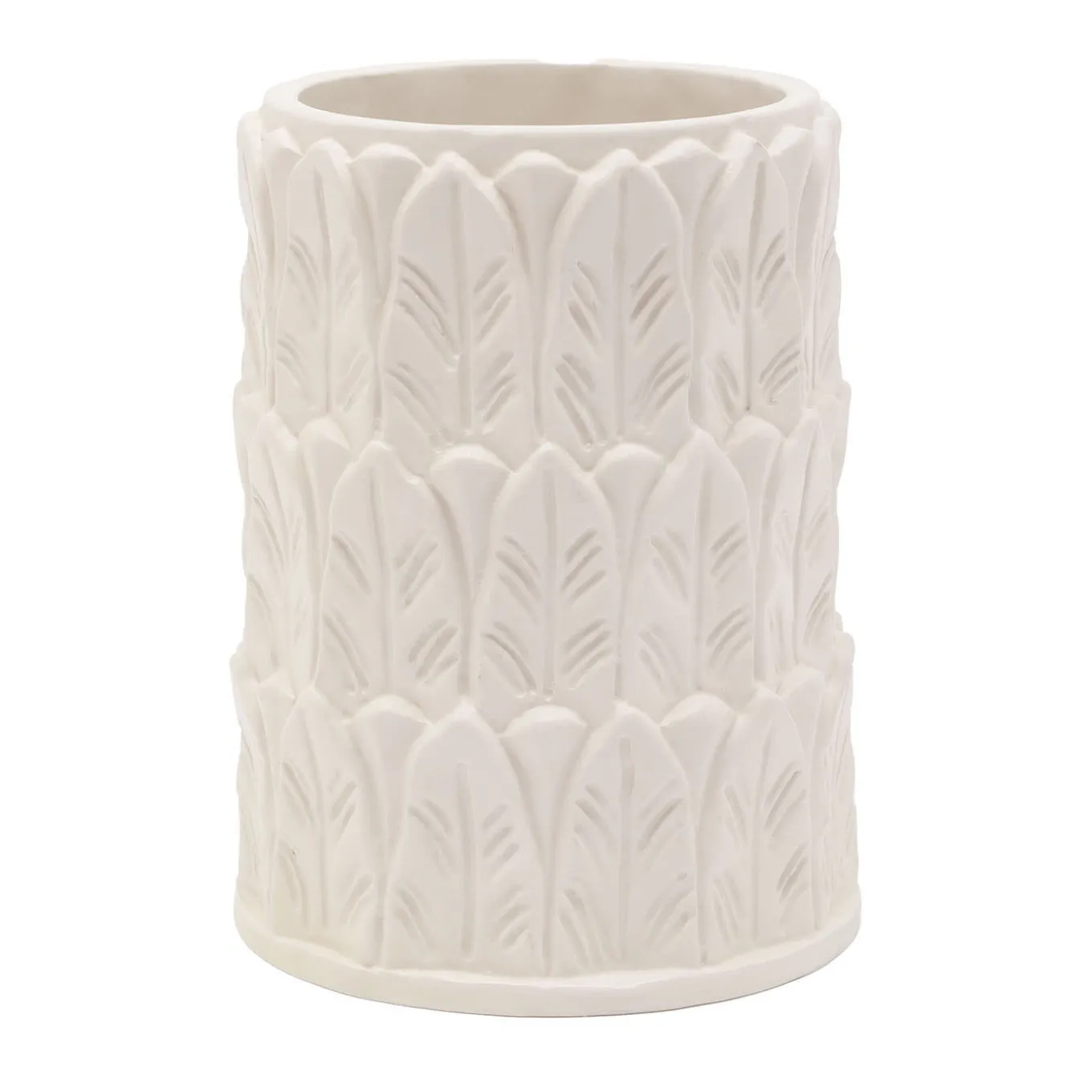 Vaso piccolo in gres bianco con motivo a foglie Anne